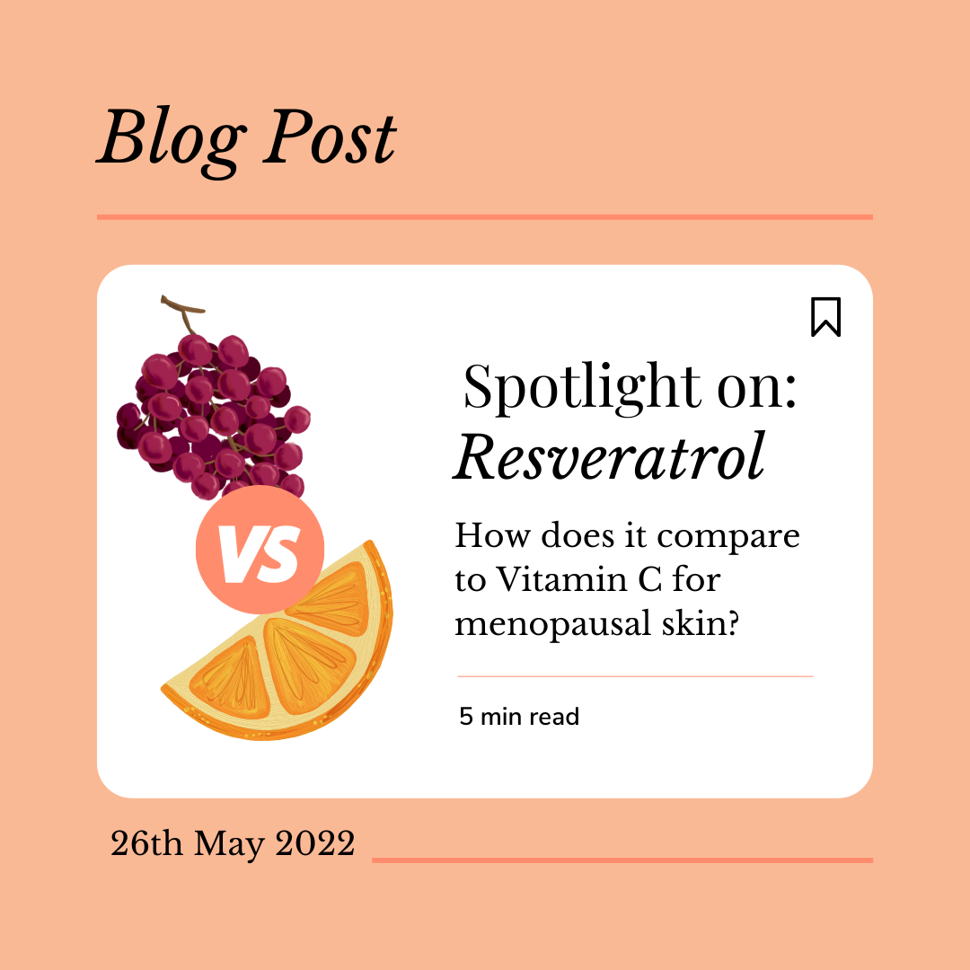 Living M skincare for menopause. Spotlight on ingredients resveratrol and vitamin c. which is the best antioxidant for menopausal and perimenopausal skin